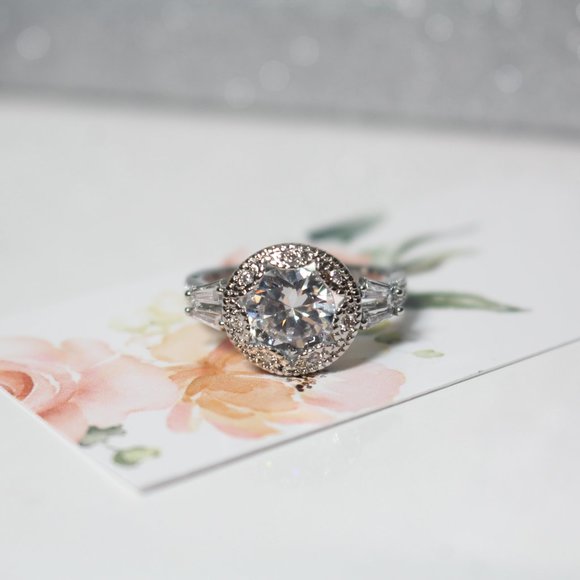 🌸Sterling Silver Solitaire Halo Victorian Antique Diamond Ring  Size 7 - Picture 9 of 9